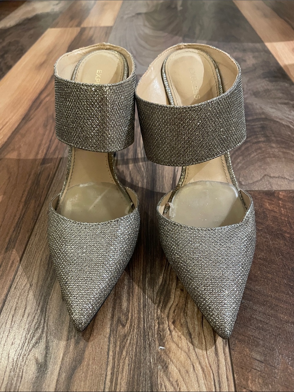 Express Women's Glitter Pointed-Toe Heels - Silver